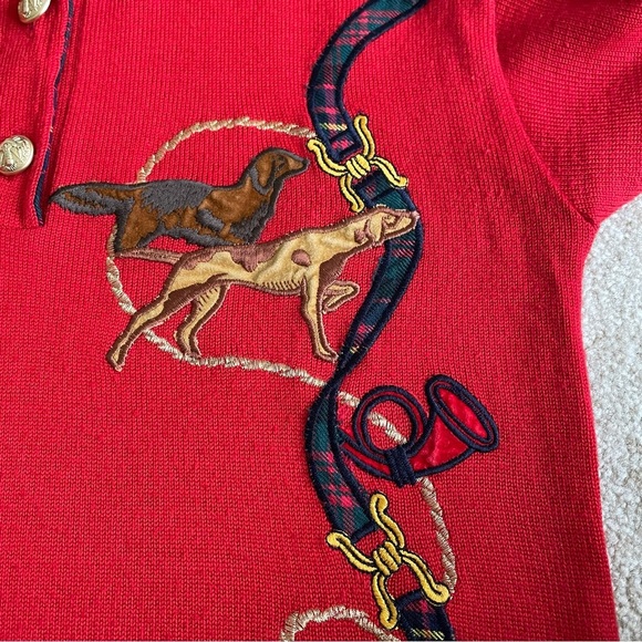 Vintage Men’s Polo Sweater Tartan Plaid Collar Merino Wool Equestrian Dog Preppy - Picture 5 of 14